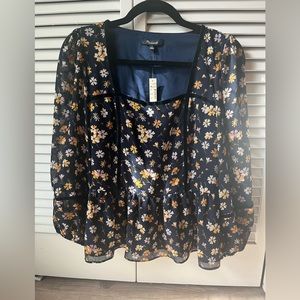 NWT Blue Floral Small Madewell Top